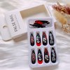 Halloween Fake Nails Halloween Press on Nails Long Stiletto Nails Dark Black False Nails with Punk Style Horror Mask SlipKnot Design Gothic Halloween Nails Matte Glue on Nails Acrylic Nails for Women