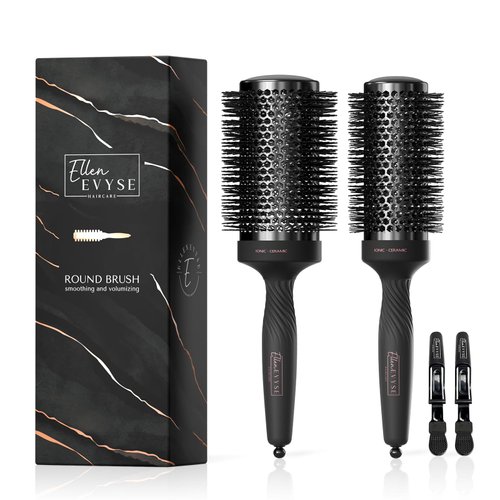 Ellen Evyse 2 in 1 Ceramic Round Brush for Blow Drying,Great for Cut Drying Time,for Hair Styling, Anti-static Brush, Enhance Texture Volume, for Women & Men.Free 2 Hair Clips (2.1inch&1.7inch)