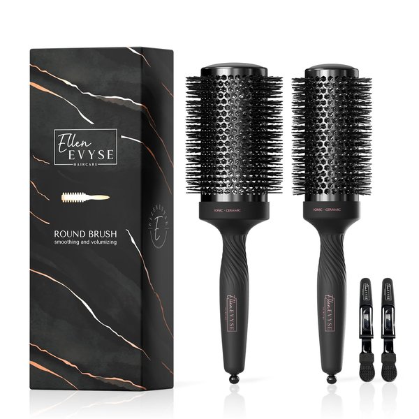 Ellen Evyse 2 in 1 Ceramic Round Brush for Blow Drying,Great for Cut Drying Time,for Hair Styling, Anti-static Brush, Enhance Texture Volume, for Women & Men.Free 2 Hair Clips (2.1inch&1.7inch)