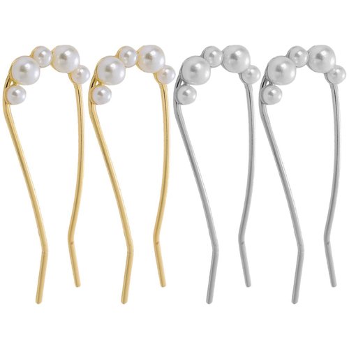 Beaupretty 4pcs French Hair Pin Pearl Hair Forks U Shaped Hair Stick Metal Womens Hair Clips Hair...