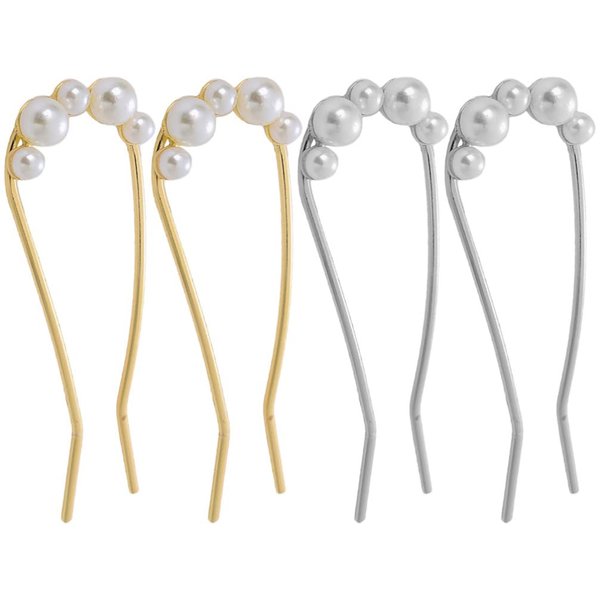 Beaupretty 4pcs French Hair Pin Pearl Hair Forks U Shaped Hair Stick Metal Womens Hair Clips Hair Accessories for Bun