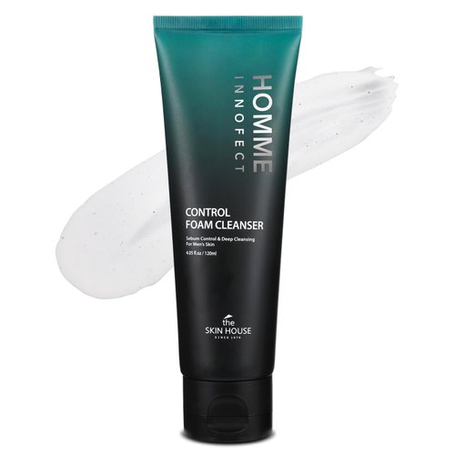 The Skin House Homme Innofect Control Foam Cleanser for Men 4.05 fl.oz l Oily Skin Cleanser l Deep Cleansing, Pore Minimizer, l Korean Skin Care, Facial Wash, 120ml