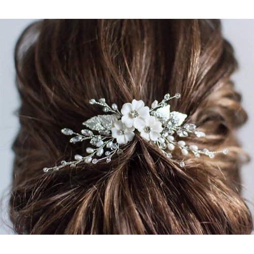 YBSHIN Wedding Hair Accessories for Women Silver Flower Hair Clips Rhinestone Bridal Headpieces Pearl Hair Accessories for Women and Girls