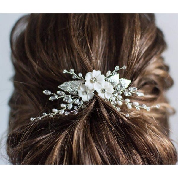 YBSHIN Wedding Hair Accessories for Women Silver Flower Hair Clips Rhinestone Bridal Headpieces Pearl Hair Accessories for Women and Girls