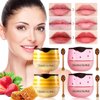 4 PCS Bee Honey Lip Balm Honey Pot, Strawberry & Bee Honey Lip Mask, Reduces Lip Lines, Hydrate & Moisturizing Lip Skin Care, Prevention Dry Cracked Lips, Bee Honey Lip Balm for Lip Repair Treatment