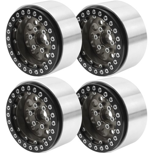 4Pack ShareGoo Aluminum Alloy 1.9" Beadlock Wheel Rims Hubs Compatible with Traxxas TRX4 Axial SCX10 RCAWD D90 D110 Tamiya CC01 1/10 RC Crawler Car (Titanium)