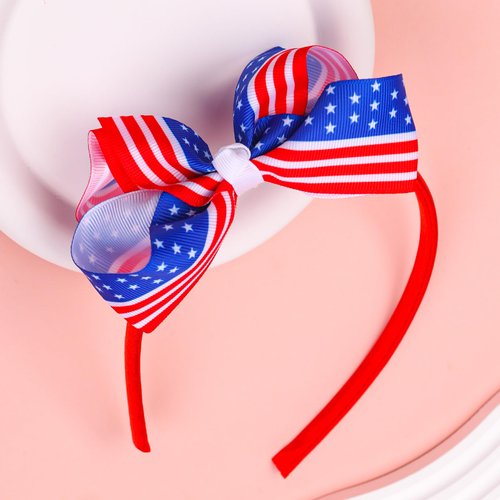 DIUEWOW Patriotic Head Boppers Independence Day Headband American Flag Bow Hair Hoop 4th of July Party Favors Red Star Hair Accessories Headwear for Veteran's Day and Memorial Day