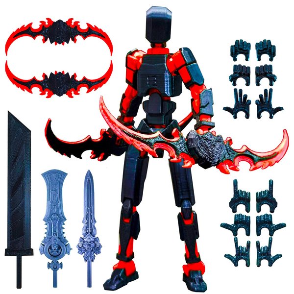 T13 (Assembly Completed) 3D Printed Action Figure,Dummy 13 Robot Action Figure, T13 Collectible Action Figure Articulated, for Collectors Desktop Decorations, muñeco de acción (Black Red)