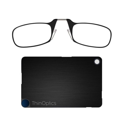 ThinOptics Reading Glasses + FlashCard Case | Black Frame, 2.00 Strength Readers