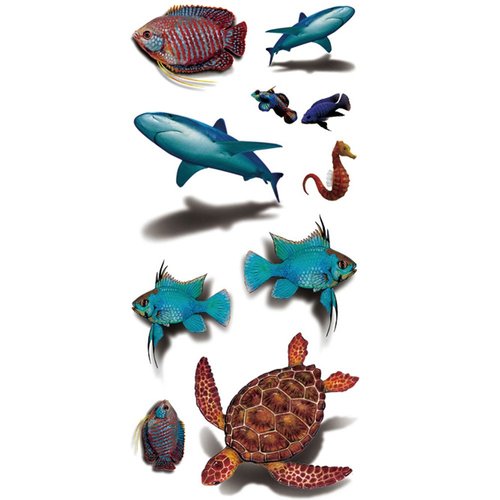 TAFLY Transfer Tattoo 3D Fish Turtle Reptile Body Art Stickers 5 Sheets