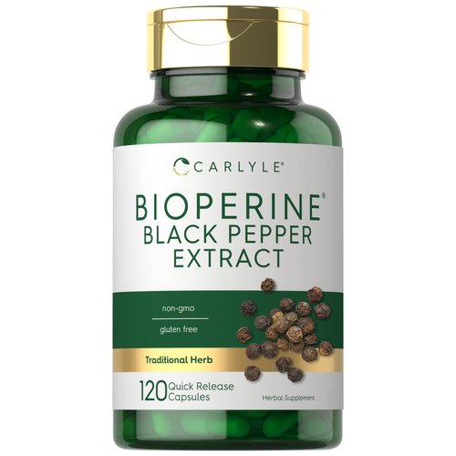 Carlyle Bioperine 10mg | 120 Capsules | Non-GMO & Gluten Free | Sourced from Black Pepper Extract | Supports Curcumin Powder Absorption