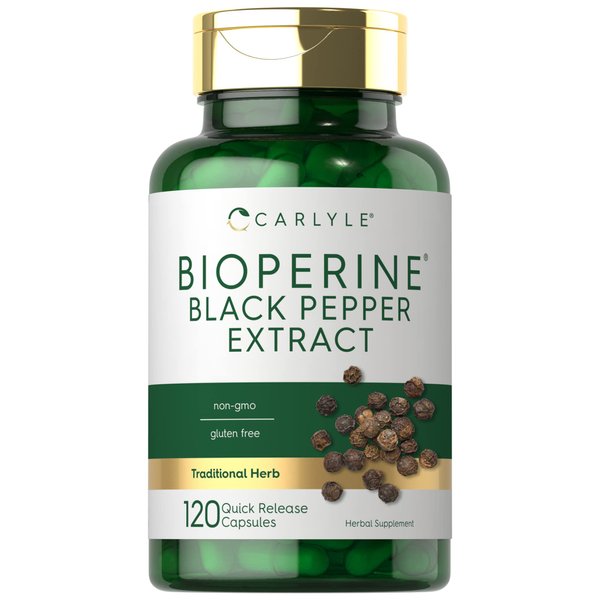 Carlyle Bioperine 10mg | 120 Capsules | Non-GMO & Gluten Free | Sourced from Black Pepper Extract | Supports Curcumin Powder Absorption