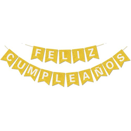 Pre-Strung Happy Birthday Banner - NO DIY - with Shiny Letters Glitter FELIZ CUMPLEAÑOS DECORATIO...