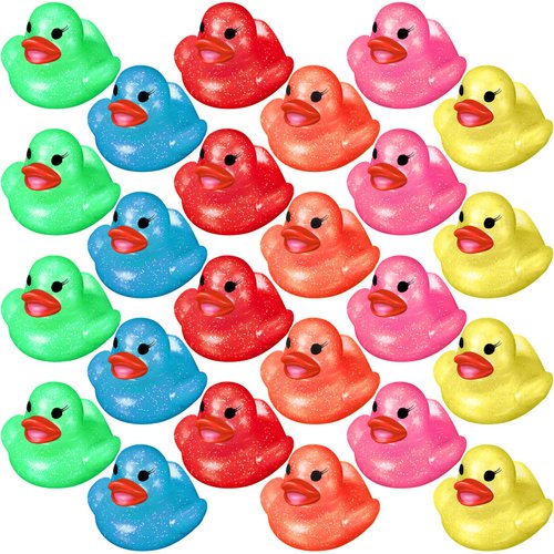 Leitee 60 Pcs Glitter Rubber Duck Assortment Duckies for Kids Colorful Glitter Mini Ducks Neon Color Ducky Bath Toys for Birthday Gifts Baby Shower Decorations Summer Beach Pool Activity Favor 1.6''