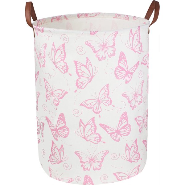 CLOCOR Pink Laundry Basket,Waterproof Nursery Hamper for Baby Girl ,Collapsible Storage Baskets for Girls Bedroom,Kids Toys Storage Bin,Room Decor,Gift Basket（Pink Butterfly