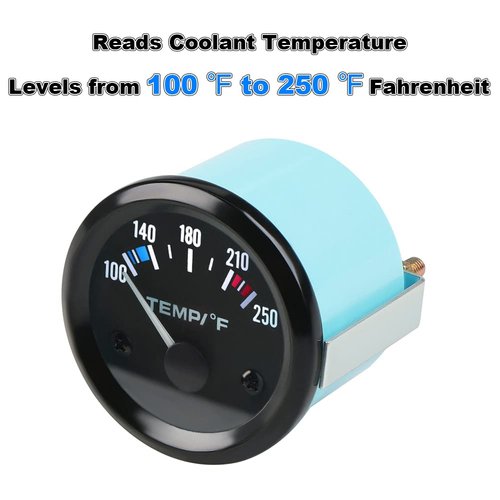 WATERWICH 2" 52mm Water Temperature Gauge 100-250℉ with LED Backlight Water Temp Thermometer Meter Kit DC12V for Ship Car Truck Vehicle Automotive Boat Marine