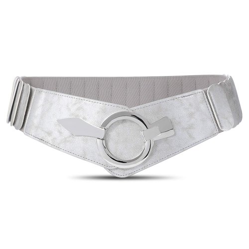 WHIPPY Women Wide Elastic Waist Belt Vintage Wide Stretch Waist Belt Fashion Retro Leather Waistband for Dresses, Silver, S