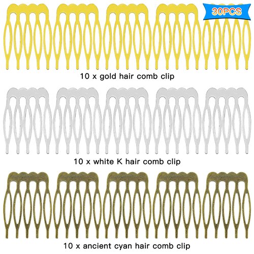 30pcs Hair Comb Clip Metal Wire Hair Combs Wedding Veil Combs Hair Side Combs Twist Comb Hair Clip with 5 Teeth for Women Decorative Jewelry Making DIY Crafts(3 Colors)