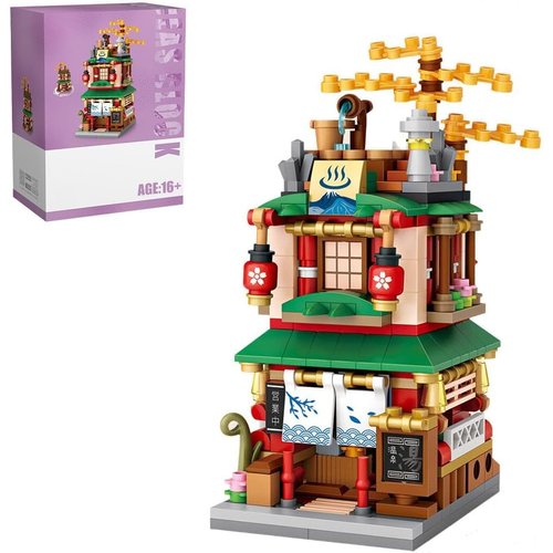 YILETKC Japanese Street View Hot Spring Shop Building Kits, 399 PCS Modular House Building Set Mini DIY Building Model Set, Architecture Modular Construction Set Gift for Adults and Teens