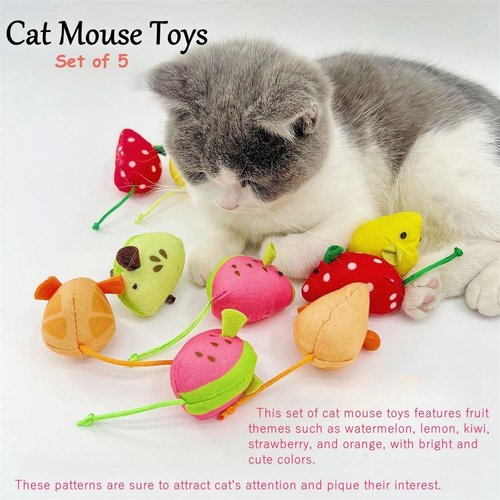 HANSOM Cat Mouse Toys Catnip Cat Toys Cat Mice Toys Interactive Catnip Toy for Indoor Kittens Cats Set of 5