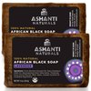Ashanti Naturals African Black Soap Bar | Scented Natural Black Soap with Raw Shea Butter and Coconut Oil - 2pk 4oz Bars (Lavendar)