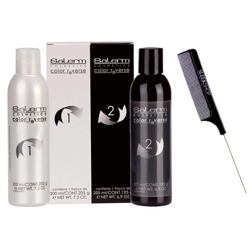 Salerm Cosmetics Color Reverse, Hair Color Remover (w/Sleekshop Stinaface Steel Rat Tail Comb) Remove Haircolor Dye Eraser (Step 1 + Step 2 (7 ounce bottles))