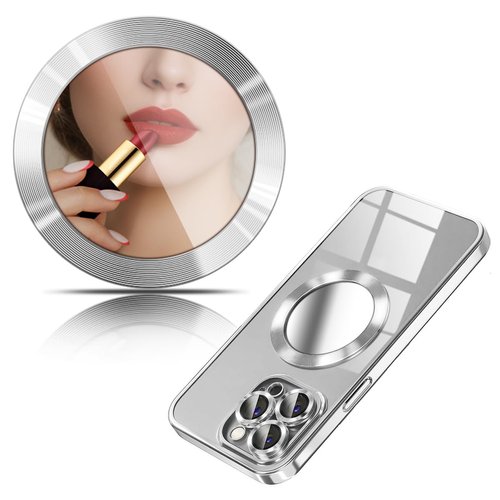Circular Mirror Sticker with Magnetic Ring Compatible with MagSafe，Acrylic Round Mirror Decal for Phone Case Charm,Magnetic Conversion Kit for iPhone 15 Pro Max/14/13/12/S24 Ultra/S23 (Silver)