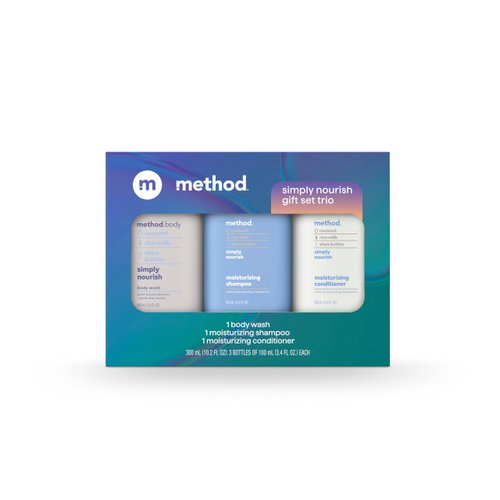 Method Body Wash and Hair Care Gift Set, Simply Nourish, 3.4 oz Travel Size Bottles