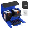 TiMOVO MTG Deck Box, Commander Deck Case Fits 200+ Double-Sleeved Cards, Magnetic Leather Card Storage Box with 2 Commander Display & 4Dividers & Dice Tray Fit YuGiOh TCG CCG Magic Cards, Black+Blue