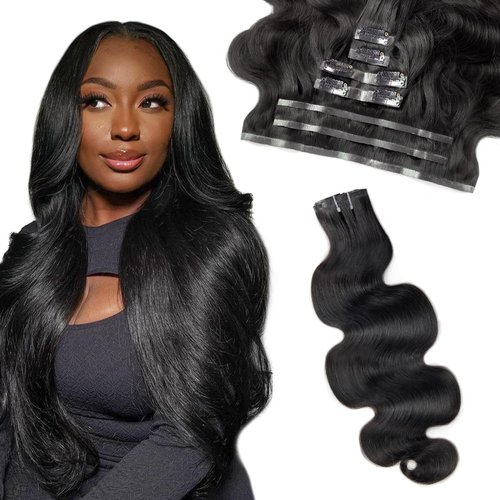 FBLhair 22 inch Body Wave Clip in Hair Extensions Human Hair 110g 7pcs Seamless Clip in Hair Extensions Human Hair Pu Invisible Real Human Hair Extensions Clip Ins #1B Natural Black