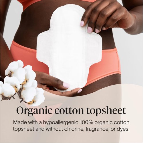 Cora 100% Organic Cotton Topsheet Pads | Ultra Thin Period Pads with Wings | Super Absorbency | Ultra-Absorbent Sanitary Pads for Women (36 Count)