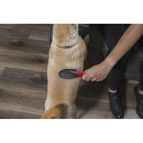 FURemover Grooming Brush & Comb Set, Suitable for All Coats, Includes One Flea Comb and One Dual-Sided Brush with Soft Bristles and Rounded Pins, Black and Red (1208A12-AMZ)