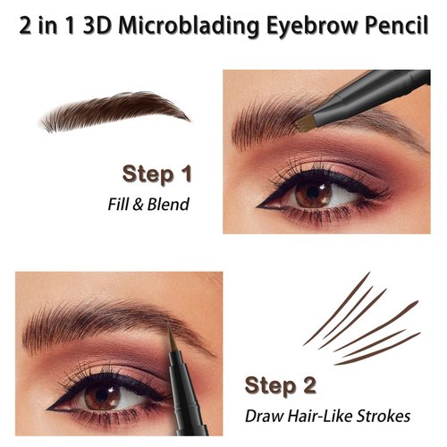Microblading Eyebrow Pencil, Curved Eyebrow Pen, Magic Eye Brow Pencil for Women with 4-Fork-Tip & Precise Brush-Tip, Natural Hair Like Eye Contouring Pen, Last All Day(Black)