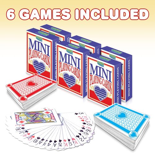Gamie 2.5 Inch Mini Playing Cards- Pack of 6 Deck of Cards- Miniature Card Set- Small Casino Card Games for Kids, Men, Women- Novelty Gift, Magic Party Favor for Boys Girls, Decoration Idea