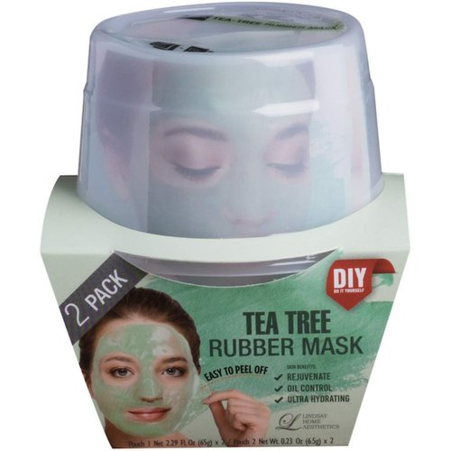 Lindsay Home Aesthetics Tea Tree Rubber Face Mask - Soothe Dry Skin by Reducing Itching and Irritation Rejuvenating, Oil Control, Hydrating Skin Benefits, 2 Masks 5.04 oz