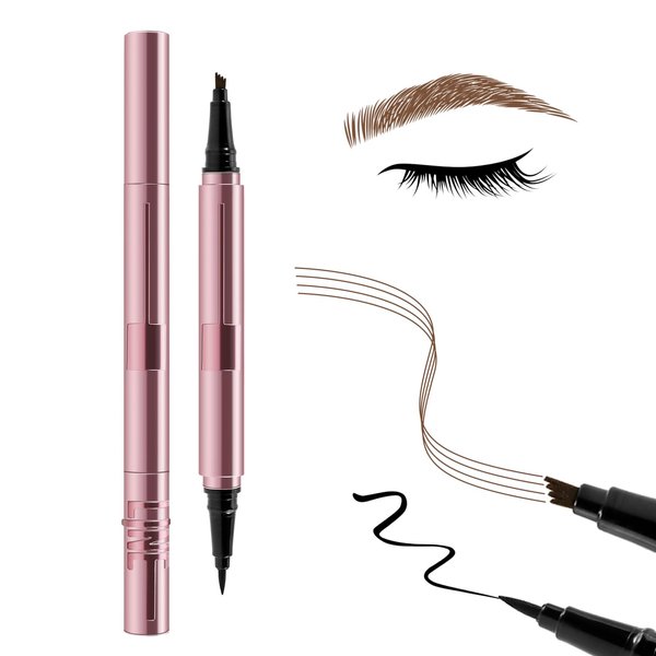 AFGHOUZ Dual Ended Eyebrow Pencil, 4 Fork Tip Waterproof Eye Brow Pen With Precision Brush Tip Black Eyeliner, 2 In 1 Eyebrow Makeup Pencil