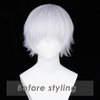 Wiggy Mermaid Silver Violet Wig for Satoru Gojo Cosplay, Mens Short Fluffy Spiky Hair Wig for Anime Cosplay Halloween Costume