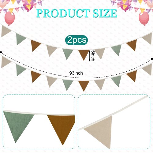 Oudain 17 ft Pennant Banner Flags, 2 Pcs Nursery Garland Triangle Bunting Flag Baby Banner for Nursery Decor Baby Birthday Boho Wedding Shower Party Event, Each 8.5 ft(Retro Color)