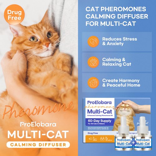 ProElobara Cat Calming Pheromone Diffuser Refills: Cat Calming Pheromones Diffuser Refills - Reduces Stress & Anxiety with Calming Pheromones - 3 Refills / 90 Day Supply