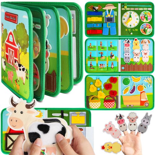 Quanquer Toddler Busy Board Montessori Toys for 1 2 3 4 Year Old - Farm Busy Book Educational Learning Sensory Toys for Boys Girls - Christmas Birthday Gifts for Toddlers Travel Toys for Airplane Car