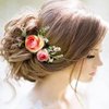 Fangsen Silver Wedding Rose Flower Pinecones Hair Comb Bridal Flower Hair Clip Floral Hair Accessories for Women and Girls Ivory Pink
