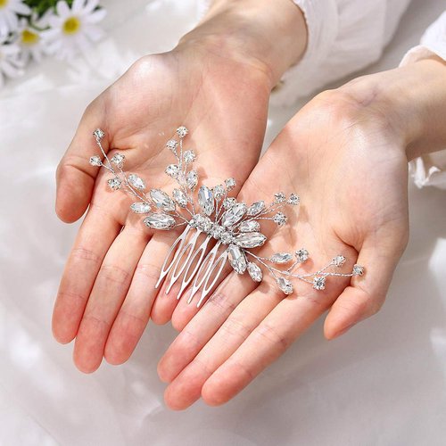 Unicra Bride Silver Wedding Hair Comb Sparkly Crystal Bridal Hair Piece Rhinestone Hair Accessorie for Women and Girls (A-Silver)