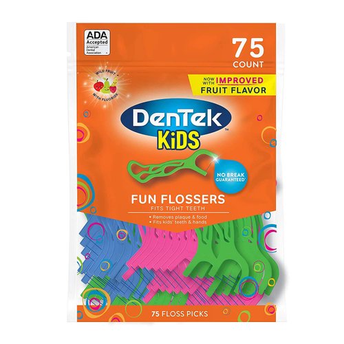 DenTek Kids Fun Flossers, Floss Picks, Mulit, Wild Fruit, 75 Count