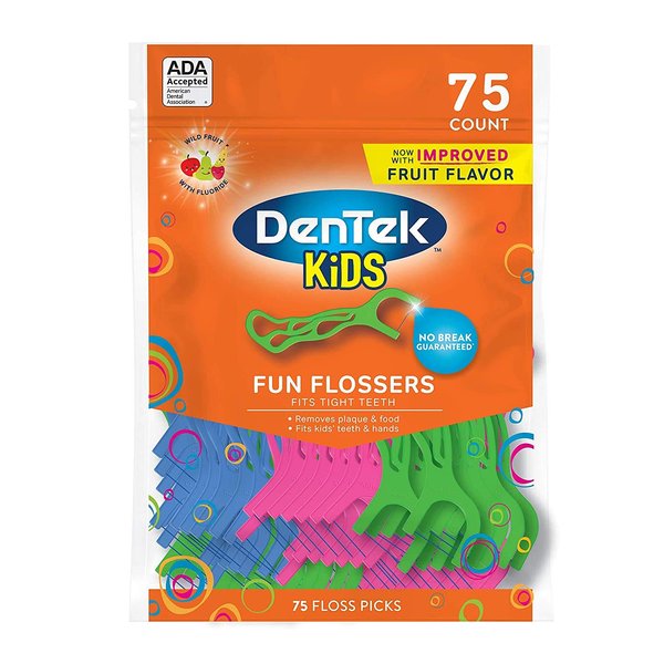 DenTek Kids Fun Flossers, Floss Picks, Mulit, Wild Fruit, 75 Count
