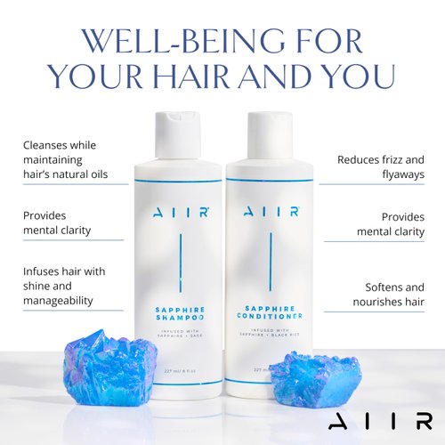 AIIR Sapphire Shampoo and Conditioner - Adding Shine & Softness, Amino Acids Repairs and Strengthens Damaged Hair, Hydrate and Moisturize Dry Brittle Hair, Color Safe for All Hair Types, Bundle