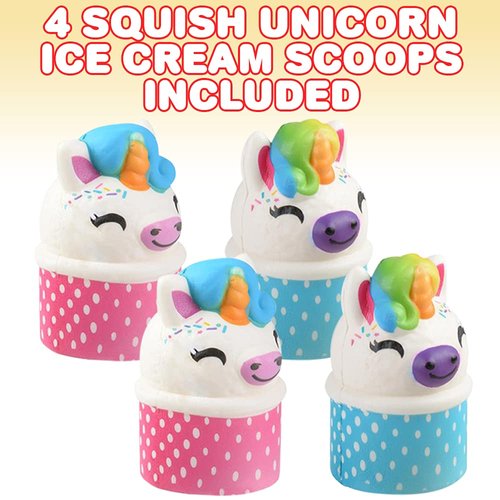 ArtCreativity Squish Unicorn Ice Cream Scoop Toys for Kids, Set of 4, Super Soft Slow Rising Squeeze Toys, Stress Relief Sensory Toys, Great Party Favors, Goody Bag Fillers for Children