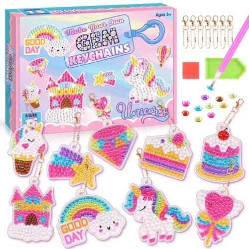 Toys for 4 5 6+ Year Old Girls, Unicorns Diamond Painting Kits for Kids Make Your Own GEM Keychains Arts And Crafts for Kids Age 4-12 Unicorns Birthday Gifts for 4-12 Year Old Girls Boys
