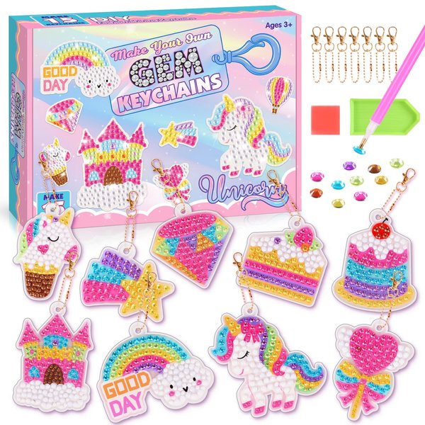 Toys for 4 5 6+ Year Old Girls, Unicorns Diamond Painting Kits for Kids Make Your Own GEM Keychains Arts And Crafts for Kids Age 4-12 Unicorns Birthday Gifts for 4-12 Year Old Girls Boys