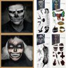 mdgfge 4 Sheets Halloween Scary Face Temporary Tattoos, Witch Zombie Makeup Kit for Women Men Halloween Day of the Dead Cosplay Party Skull Clown Face Stickers Decoration Supplies