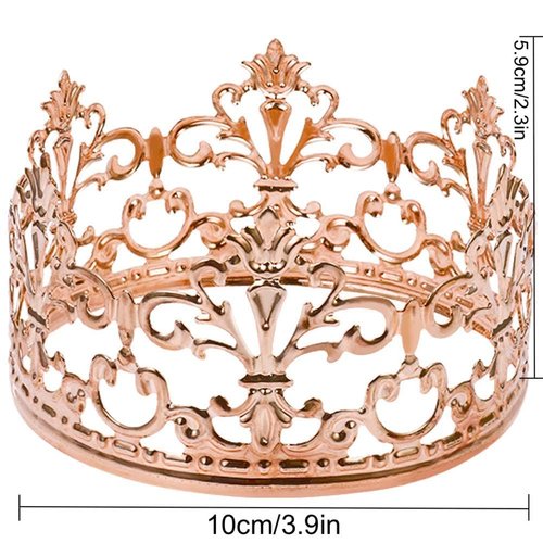 Vintage Rose Gold Crown Cake Topper, Happy Birthday Cake Topper Party Decor, Cake Decoration Baby Crown for Boys Girls, Cake Decor for Parties Weddings Cake Topper, diameter 3.97 inch height 2.28 inch